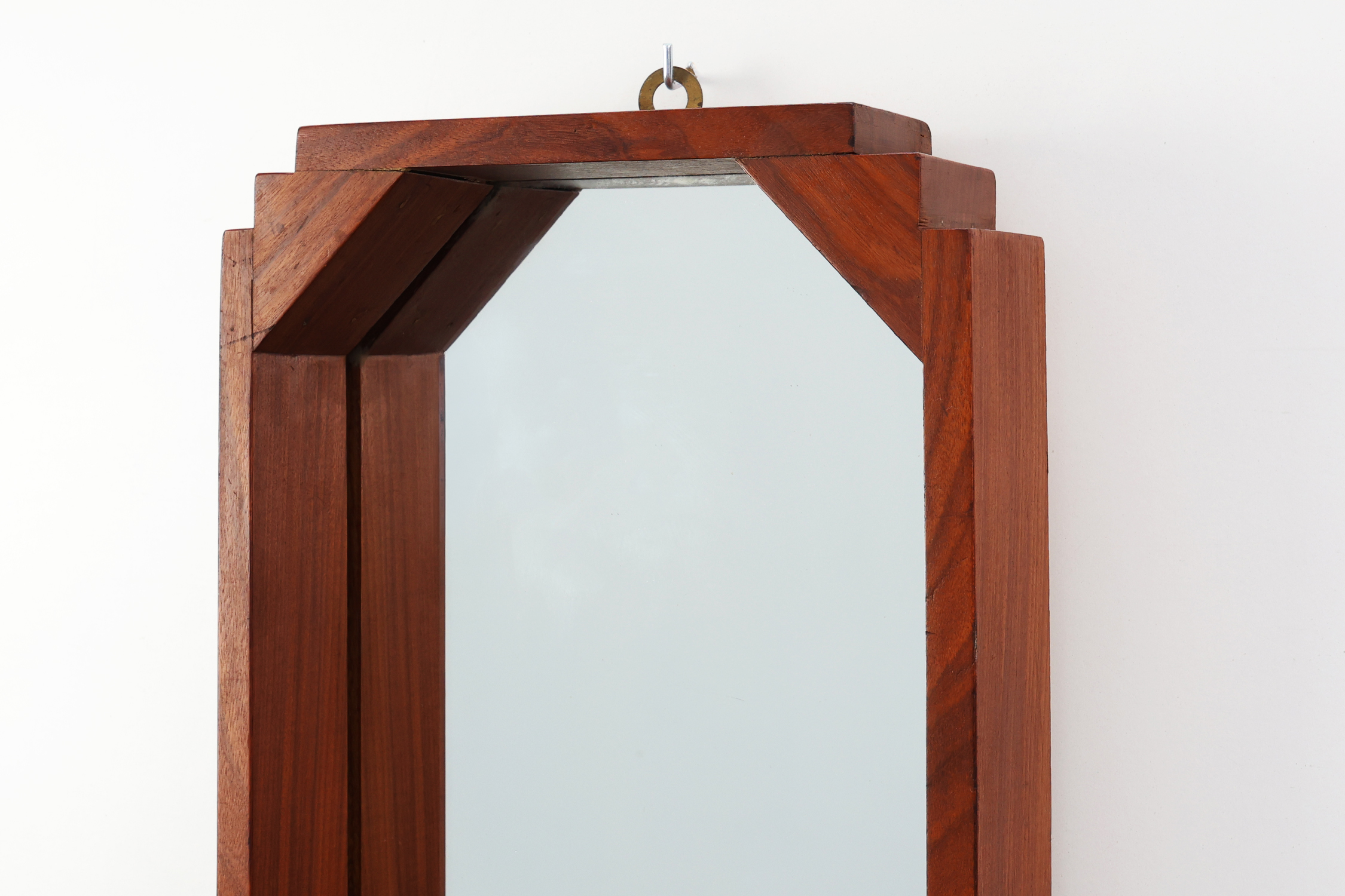 Geometric octagonal wooden Art Deco mirror, Italy ca. 1925thumbnail